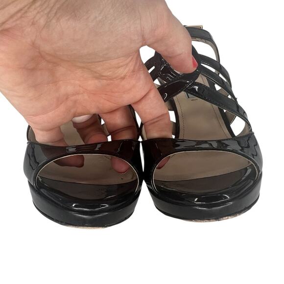 Prada Patent Leather Vitello Strappy Open Toe Heeled Sandals in Black - Picture 7 of 14